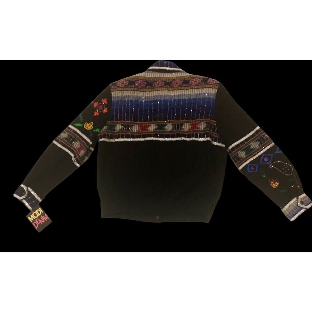 Vintage MODI Denim Beaded Sequined Black Floral Paisley Jacket NEW SAMPLE Sz Med - Picture 11 of 11